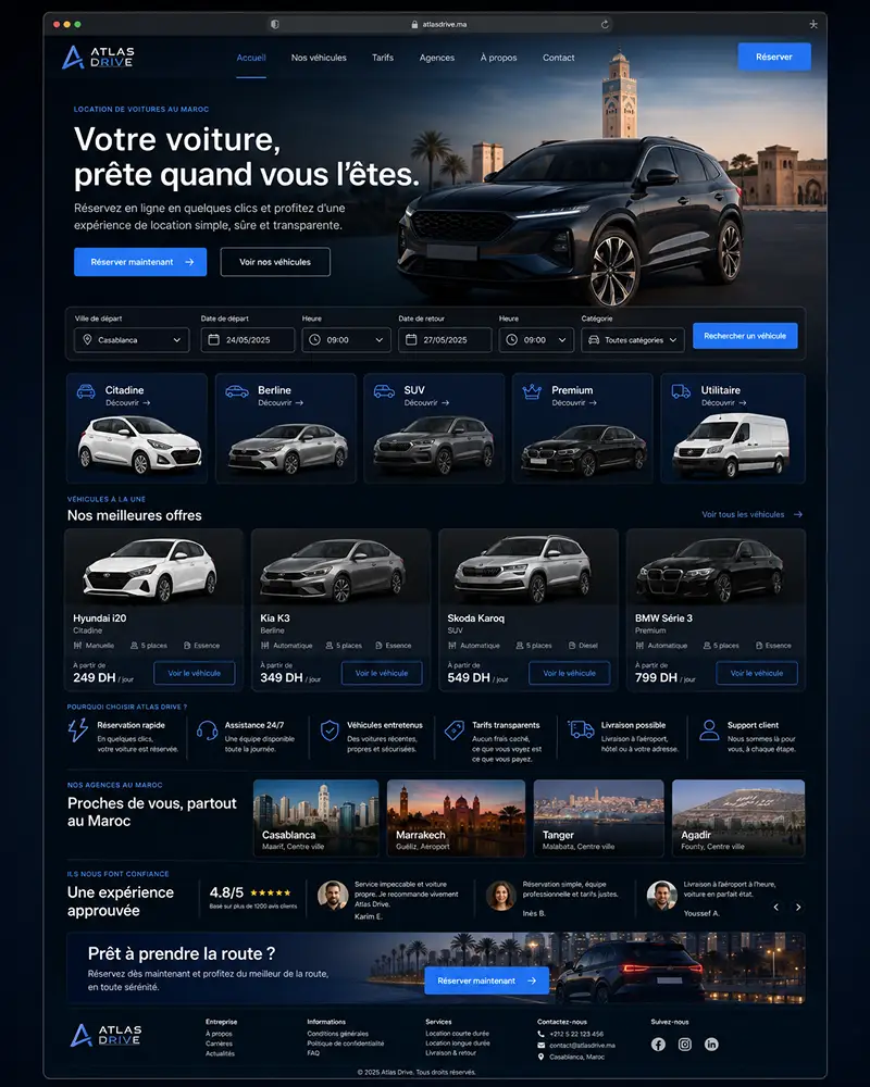 Exemple conceptuel de site vitrine pour location de voitures au Maroc